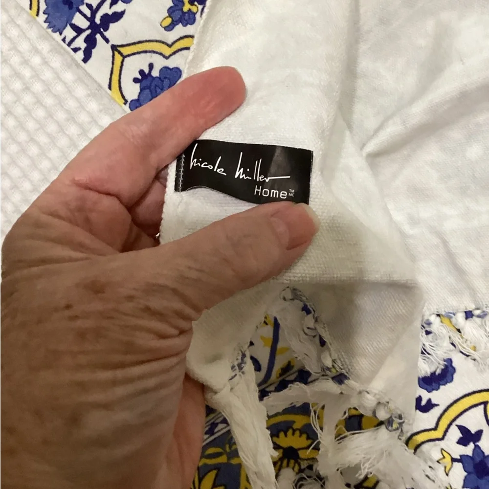Nicole Miller Blue and Yellow Floral Textile Table Runner
